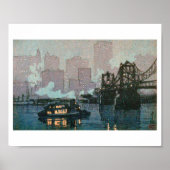 Pittsburgh bij nacht, Hiroshi Yoshida, Woodcut Poster (Voorkant)