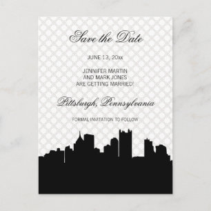 Pittsburgh Black en White Lace Save the Date Aankondigingskaart