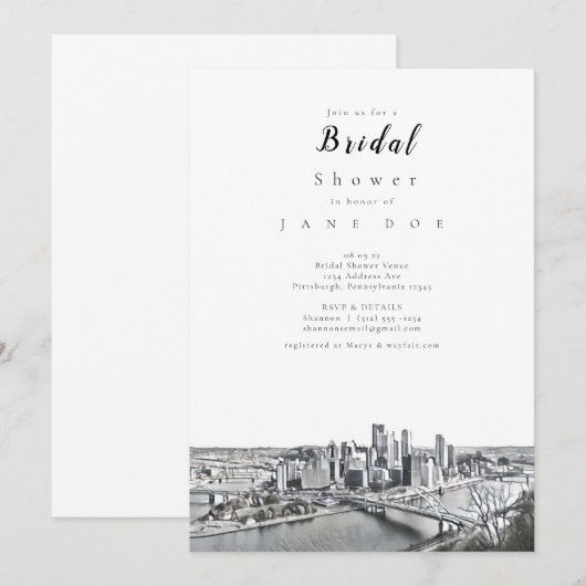 Pittsburgh Bridal Shower-uitnodiging Kaart (Voorkant / Achterkant)