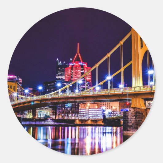 Pittsburgh bridges, scenic photograph, ronde sticker (Voorkant)
