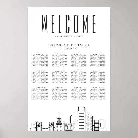Pittsburgh Bruiloft | 12 Tabel Zitkaarten Poster (Voorkant)
