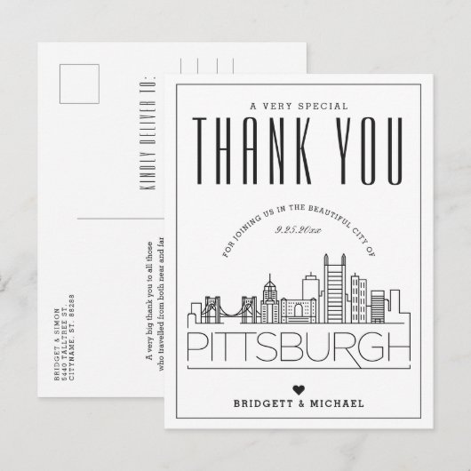 Pittsburgh Bruiloft | Bedankt voor Coming! Briefka Briefkaart (Voorkant / Achterkant)