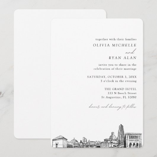 Pittsburgh bruiloft elegante skyline uitnodiging (Voorkant / Achterkant)