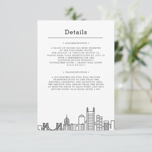 Pittsburgh Bruiloft | Gegevens van bezoeker Kaart (Staand voorkant)