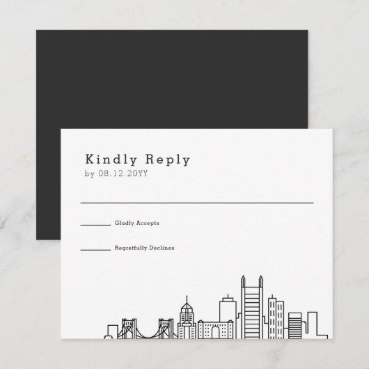 Pittsburgh Bruiloft | Gestileerde Skyline RSVP (Voorkant / Achterkant)