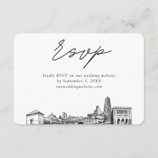 Pittsburgh Bruiloft Minimalistische Schets RSVP Informatiekaartje (Voorkant)