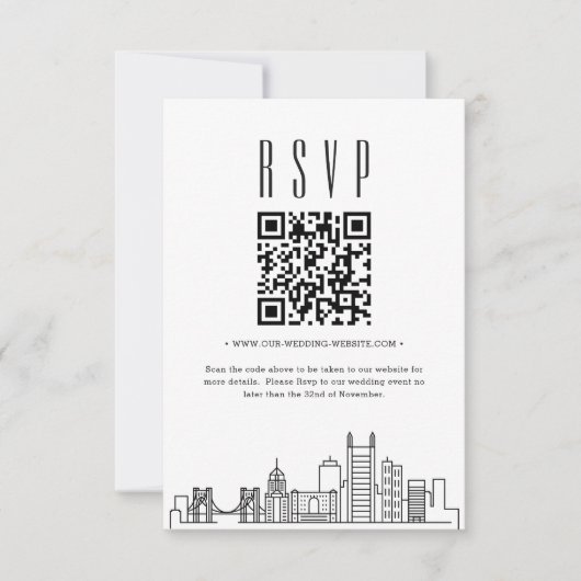 Pittsburgh Bruiloft QR code RSVP Kaart (Voorkant)