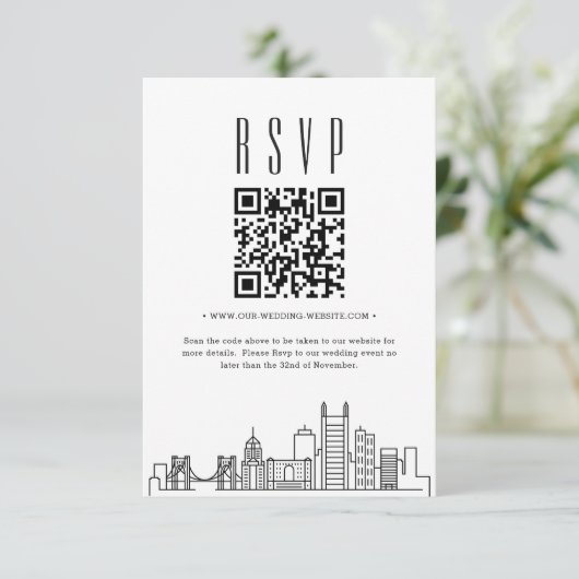 Pittsburgh Bruiloft QR code RSVP Kaart (Staand voorkant)