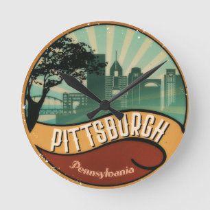 Pittsburgh City Skyline Retro  wandklok