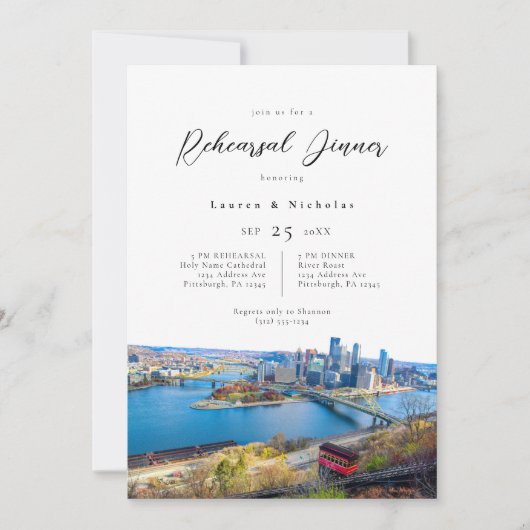 Pittsburgh Cityscape Rehearsal Dinner Invitation Kaart (Voorkant)