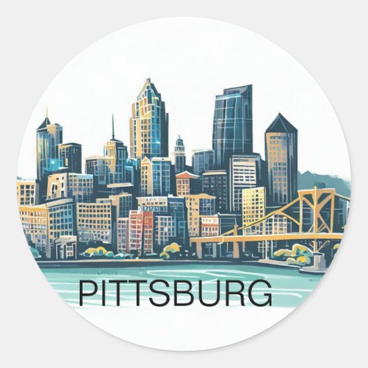 Pittsburgh Cityscape Ronde Sticker (Voorkant)