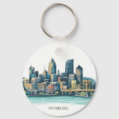 Pittsburgh Cityscape Sleutelhanger (Achterkant)