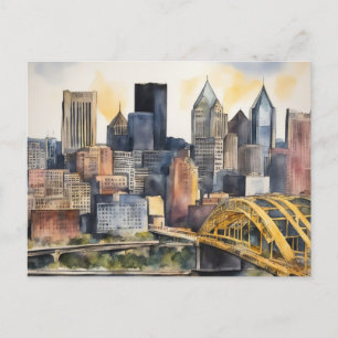 Pittsburgh Cityscape waterverf Briefkaart
