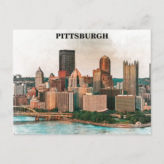 Pittsburgh Cityscape Waterverf Cityscape Briefkaart (Voorkant)