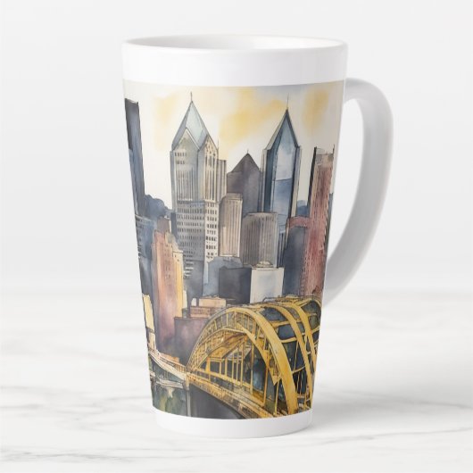 Pittsburgh Cityscape waterverf Latte Mok (Rechterhoek)