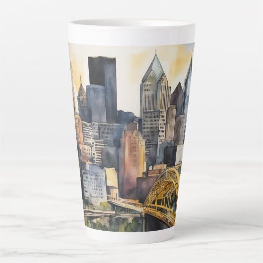 Pittsburgh Cityscape waterverf Latte Mok (Voorkant)
