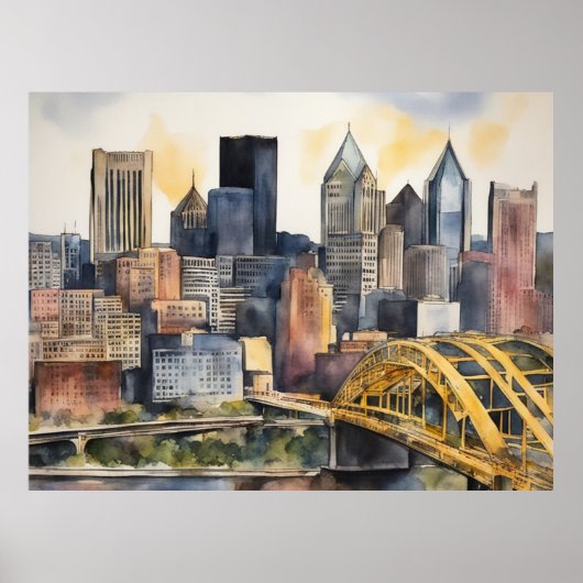 Pittsburgh Cityscape waterverf Poster (Voorkant)