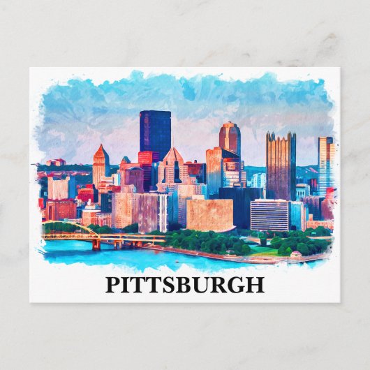 Pittsburgh Cityscape Waterverf Schilderen Briefkaart (Voorkant)