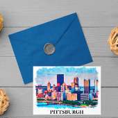 Pittsburgh Cityscape Waterverf Schilderen Briefkaart