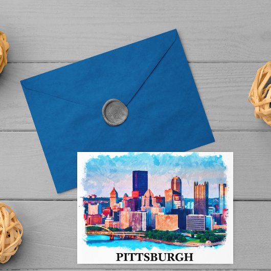 Pittsburgh Cityscape Waterverf Schilderen Briefkaart