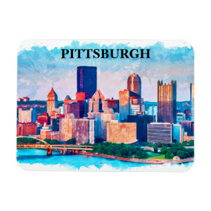Pittsburgh Cityscape Waterverf Schilderen Magneet