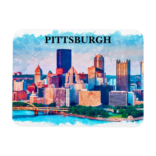 Pittsburgh Cityscape Waterverf Schilderen Magneet (Horizontaal)