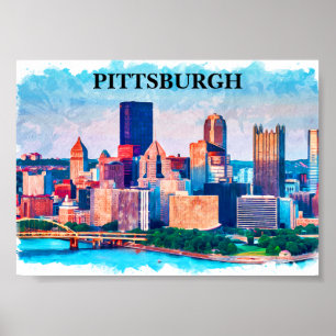 Pittsburgh Cityscape Waterverf Schilderen Poster