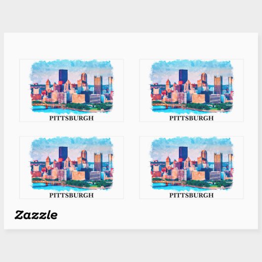Pittsburgh Cityscape Waterverf Schilderen Rechthoekige Sticker (Vel)