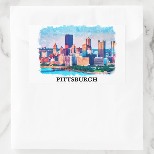 Pittsburgh Cityscape Waterverf Schilderen Rechthoekige Sticker (Tas)