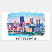 Pittsburgh Cityscape Waterverf Schilderen Rechthoekige Sticker (Voorkant)