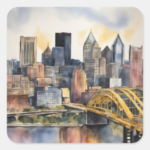Pittsburgh Cityscape waterverf Vierkante Sticker
