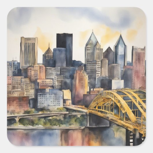 Pittsburgh Cityscape waterverf Vierkante Sticker (Voorkant)