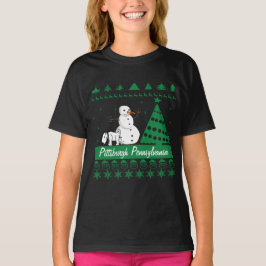 Pittsburgh Dog Peing op Snowman Tacky Sweater T-shirt