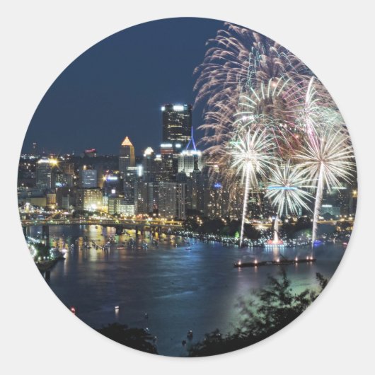 Pittsburgh Fireworks Ronde Sticker (Voorkant)