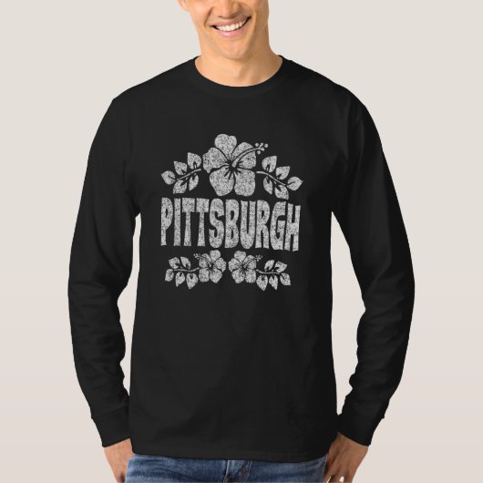 Pittsburgh Flowers Distressed White Print T-shirt (Voorkant)