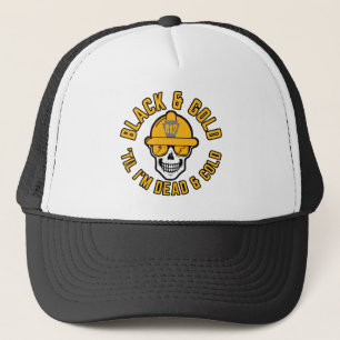 Pittsburgh Football Fan Black en Gold Skull Canva Trucker Pet