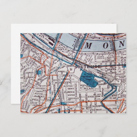 PITTSBURGH, het Briefkaart van de Kaart van de PA  (Voorkant / Achterkant)