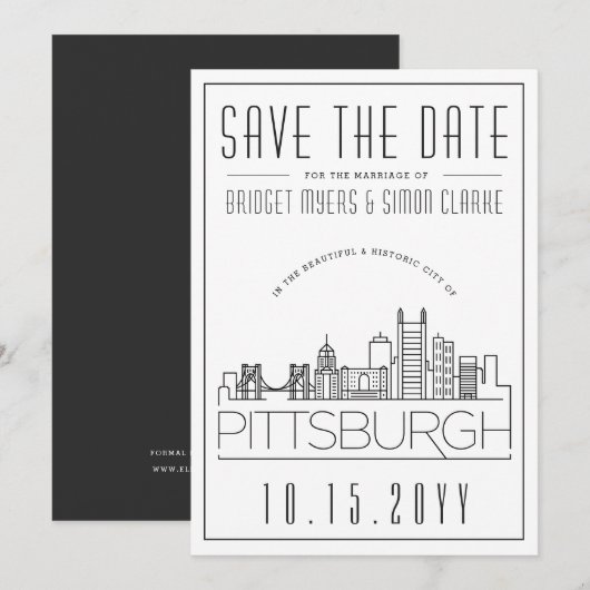Pittsburgh Huwelijk |Gestileerde Silhouet Bewaar d Kaart (Voorkant / Achterkant)