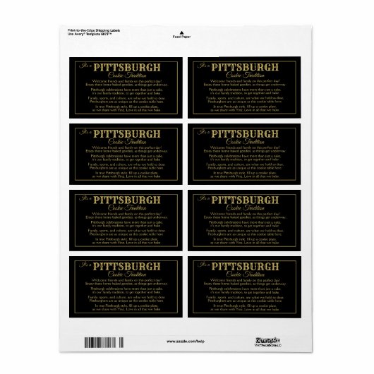 Pittsburgh Koekenselijst met gedicht label (Full Sheet)