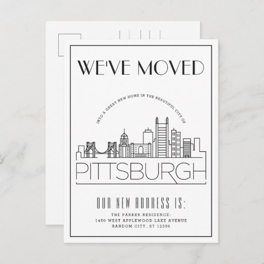 Pittsburgh Modern Deco | Adres Gewijzigd Aankondigingskaart (Voorkant / Achterkant)