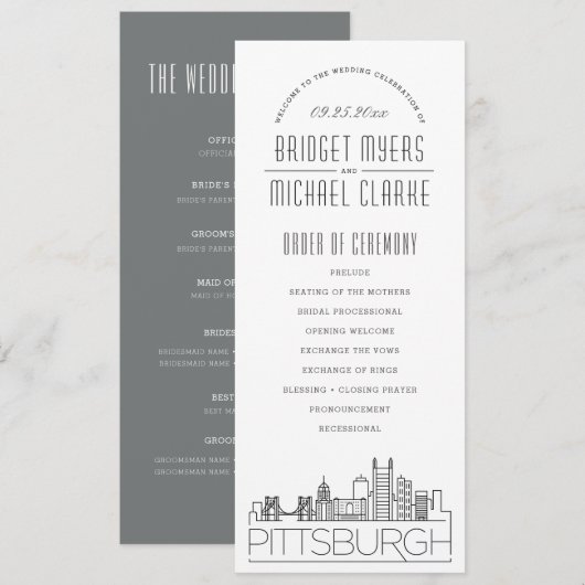 Pittsburgh | Modern Deco huwelijksprogramma Kaart (Voorkant / Achterkant)