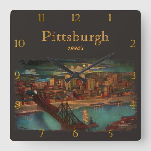 Pittsburgh, op maat van Moonlight 1930 Vierkante Klok (Voorkant)