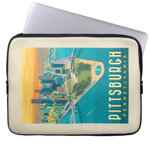 Pittsburgh, PA Bird's Eye Uitzicht Laptop Sleeve