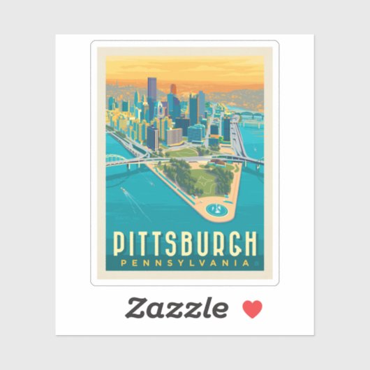 Pittsburgh, PA | Bird's Eye Uitzicht Sticker (Vel)