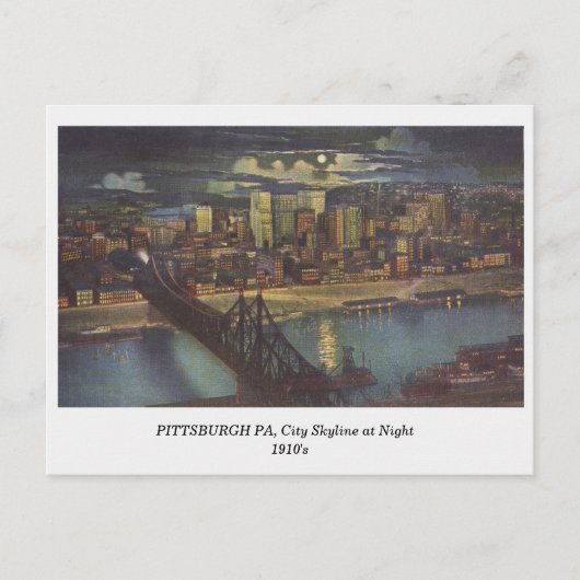 Pittsburgh PA, City Skyline op Night old briefkaar Briefkaart (Voorkant)