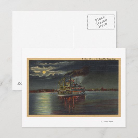 Pittsburgh, PA - Nacht Uitzicht van Steamer en Ohi Briefkaart (Voorkant / Achterkant)