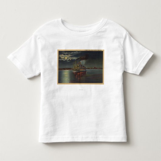 Pittsburgh, PA - Nacht Uitzicht van Steamer en Ohi Kinder Shirts (Voorkant)