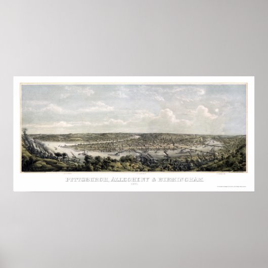 Pittsburgh, PA Panorama Map - 1871 Poster (Voorkant)