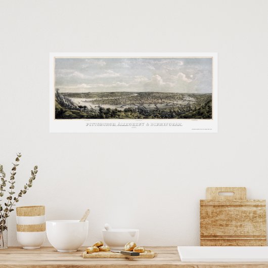Pittsburgh, PA Panorama Map - 1871 Poster (Keuken)