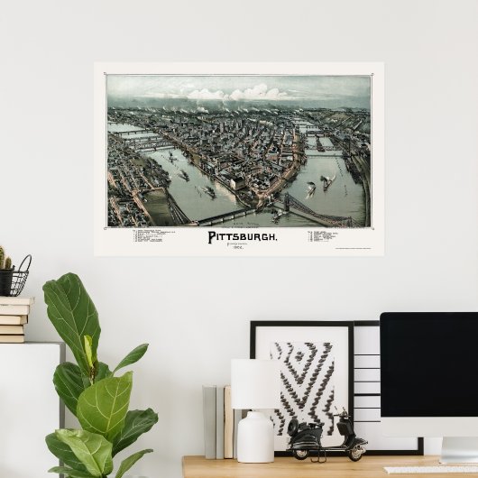 Pittsburgh, PA Panorama Map - 1902 Poster (Thuiskantoor)
